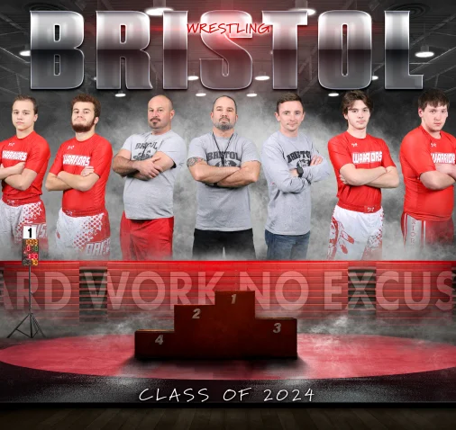 bristol wrestling team seniors with coach group photo