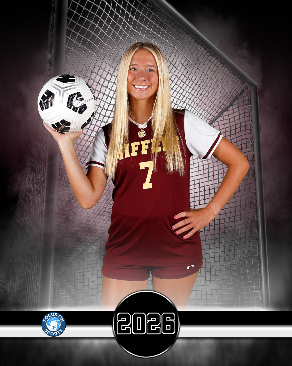 blond mifflin soccer player, senior sports portrait